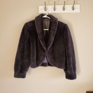 Black faux fur evening cape jacket size L fuzzy
